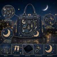 Sac à bandoulière Ita Bag personnalisé en cuir PU bleu marine et or, motif ciel étoilé, avec fenêtre en PVC, fabrication d'échantillons OEM ODM