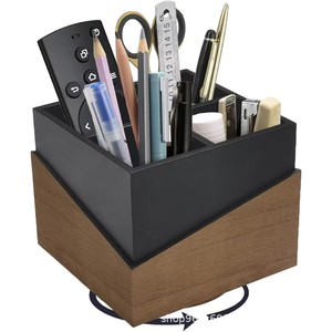 Wooden Rotating Storage <b>Box</b> Square Desktop Organizer With Partitions For Pens Cosmetics <b>Makeup</b> Holder Large Capacity - Product Image 5