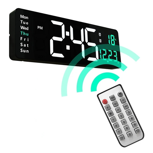 Large Digital Wall Clock Nordic Wall-mounted Remote Control Large Display Alarm LED Temperature Date Electronic Clock Office USB