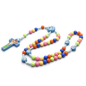Kleurrijke Plastic Kraal Kinderen Rozenkrans <span class=keywords><strong>Cartoon</strong></span> Kruis Religieuze Medailles Antieke Verzilverde Unisex Katholieke Kinderen Ketting - Product Image 5