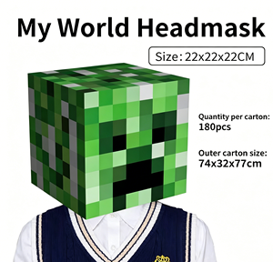 Máscara de Cabeza de Cubo Pixelado de <span class=keywords><strong>Minecraft</strong></span> en Caja de Cartón - Disfraz Infantil para Halloween, Fiestas de Cumpleaños y Eventos Temáticos de Videojuegos - Product Image 3