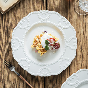 Plato de cena de cerámica en relieve, platos de comida occidental, Pasta, fruta, postre, ensalada, bistec, bandeja para servir, plato de exhibición, vajilla para restaurante - Product Image 4