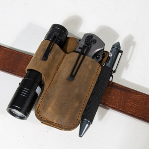 Étui de ceinture classique en cuir véritable Yy Brand, pochette pour lampe torche, sac de rangement portable pour outils EDC, étui durable pour couteau – Ventes flash - Product Image 4