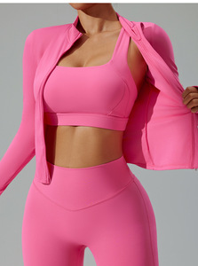 Bán Buôn Phòng Tập Thể Dục Quần Áo Yoga Xà Cạp Và Chạy Áo Ngực Áo Khoác Với Dây Kéo 3Pcs Yoga Đặt Activewear Tập Thể Dục Bộ Cho Phụ Nữ - Product Image 4