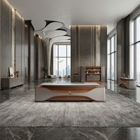 Bureau de direction de luxe 2,8 m avec hub d'alimentation intégré, finition cristal, bois de placage naturel, MDF E1, mobilier de direction
