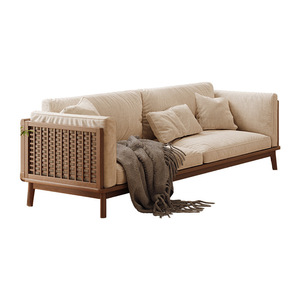 Solid Wood <b>Sofa</b> Walnut Fabric Upholstered Guest <b>Sofa</b> For Living Room New Chinese Style Furniture - Product Image 4