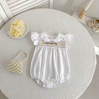 Ensemble Robe et Barboteuse Blanche Smockée pour Bébé Fille, Broderie Florale en Coton, Tenue Assortie Frères et Sœurs, Vêtements de Boutique Personnalisés ODM