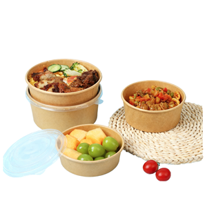Bol à salade jetable en papier kraft à paroi simple 500ml-1500ml avec couvercle sécurisé pour emballage à emporter de plats froids, <span class=keywords><strong>poke</strong></span> et snacks - Product Image 5