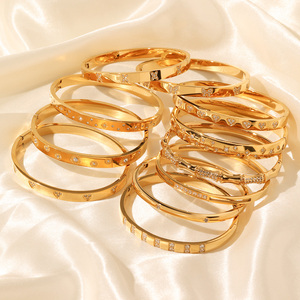 Pulsera Brazalete <span class=keywords><strong>de</strong></span> Acero Inoxidable <span class=keywords><strong>de</strong></span> Alta Gama Chapado en <span class=keywords><strong>Oro</strong></span> con Acabado Pulido, Circonita Multicolor que No Pierde el Brillo para Mujer, Joyería Brillante - Product Image 2