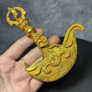 Exquisites vergoldetes tibetisches Vajra-Axt-Ornament, traditionelle buddhistische Dekoration für Zuhause und Schreibtisch, Segensgeschenk - Product Image 5