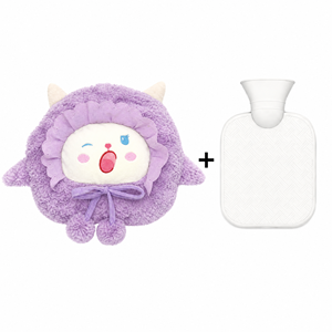Bolsa de agua caliente de PVC ecológica sin BPA con funda de felpa con cara sonriente Kawaii para niños y adultos, para calidez y confort en invierno. - Product Image 3