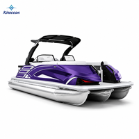 Bateau ponton en aluminium haut de gamme de 22 pieds - Ponton de pêche familial 12 places, console et auvent, certifié CE, moteur et remorque en option