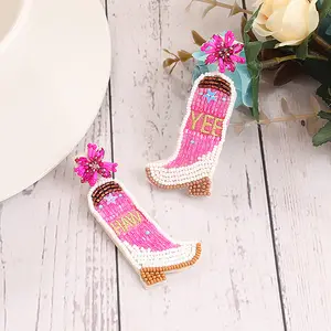 Hot Sale Exaggerated Western Cowboy Glass Seed Bead Boots Earrings Handmade Beaded Ear Studs