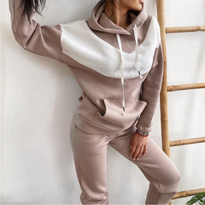 Tuta da <span class=keywords><strong>donna</strong></span> con cuciture completo da due pezzi felpe con cappuccio e pantaloni da <span class=keywords><strong>donna</strong></span> completi abbigliamento <span class=keywords><strong>donna</strong></span> felpa autunno inverno novità - Product Image 3