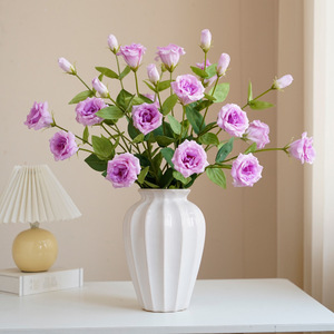 Flores Decorativas Artificiales Lisianthus <span class=keywords><strong>Eustoma</strong></span> de Tacto Real para Bodas y Hogar, 3 Cabezas, Color Blanco y Rosa, Flor de Campana China Artificial - Product Image 1
