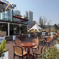 Conteneur de café-bar extérieur avec terrasse lounge pour l'extérieur, idéal pour les zones routières, en pente, en bord de mer, les stations balnéaires, les jardins, les patios, les terrasses et les sites de restauration