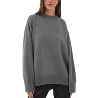Pull décontracté pour femme en maille unie élégante, style européen et américain, col rond, épaules tombantes