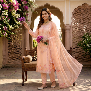 Pink Georgette Embroidered Traditional Ethnic <b>Shawl</b> Set Women's Daily Wear Spring Summer Floral Pattern India Pakistan Style - Product Image 1