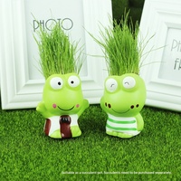 Poupée en herbe DIY, pots de plantes uniques en forme de grenouille, artisanat végétal créatif, cadeau, micro-pot en céramique, logo imprimé grenouille en couple