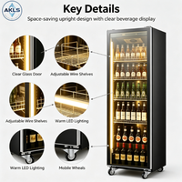 Réfrigérateur de bar vertical commercial autonome à porte unique, refroidissement par air, vitrine réfrigérée avec réfrigérant R290