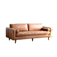 Canapé 3 places moderne en cuir, dossier rigide, garantie 2 ans, pour salon, avec pieds modulables en bois et rembourrage en mousse PU, durable et sectionnel.