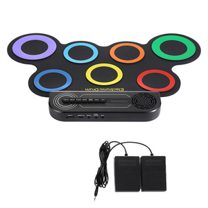Ensemble de batterie électronique portable et pliable avec baguettes et pédales pour débutants, instrument de percussion de bureau, chargement USB - Product Image 2