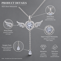 Collier unisexe en argent 925 plaqué or 18 carats avec pendentif cœur ailé en moissanite, chaîne à maillons, étanche, ailes d'ange mobiles, tendance, pour soirée