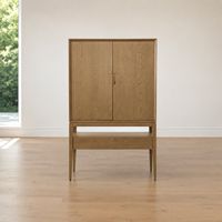 Armoire haute de style Mid-Century Moderniste en chêne massif naturel, vitrine de rangement avec étagère ouverte pour salon, salle à manger, maison moderne