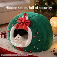Nouveau Nid pour Chat Rond Semi-fermé Vert Bonhomme de Neige de Noël, Lit d'Intérieur Chaud pour Chat en Hiver, Vente en Gros Halloween