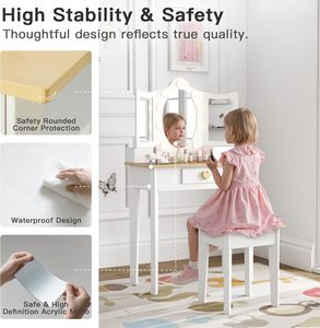 Tocador de Madera para <span class=keywords><strong>Niñas</strong></span> con Luces LED, Set de Juego de Princesa, Mesa de Maquillaje para <span class=keywords><strong>Niñas</strong></span> Pequeñas con Cajón y <span class=keywords><strong>Silla</strong></span> - Product Image 2