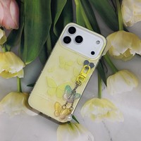 Coque de téléphone papillon dégradé de couleur pour Samsung S26, étui de protection avec grande fenêtre et chaîne de perles papillon pour iPhone 17 11