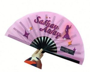 Abanicos Plegables de Bambú de 33 cm (13 Pulgadas) con Mango de Plástico de Poliéster, Pintados para Navidad, en Blanco y Negro, de Fábrica - Product Image 1