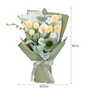 Bouquet de fleurs artificielles au crochet, fait main en laine, tulipes, roses, marguerites, arrangement floral éternel pour la décoration de la maison et de mariage - Product Image 2