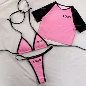 Conjunto de Bikini Micro Tanga Sexy con Logotipo Personalizado en 3D, Traje de Baño de 3 Piezas, Camiseta, Tanga, Ropa de Playa de Lujo para Mujer - Product Image 6