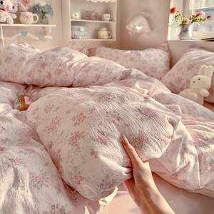 Fresh Simple A-Class Pure Cotton Cloud-Like Double-Layer Gauze Four-Piece Dormitory Bedding Set Floral Pattern - Product Image 1