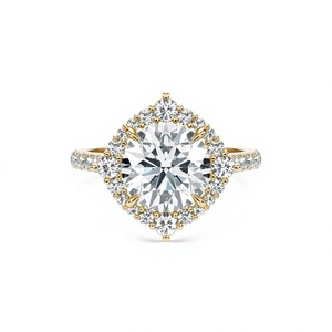 Anillo de compromiso de oro amarillo de 14 quilates para mujer con diamante brillante de 3 quilates creado en laboratorio, halo floral y tallo pavé - Product Image 4