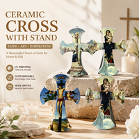 Croix en céramique personnalisée avec support, décoration religieuse chrétienne, œuvre d'art vintage, ornement, décoration de la maison, cadeau