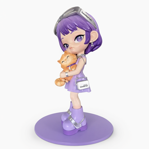 Estatua de Chica de Dibujos Animados con Cabello Morado Personalizada, Escultura de Fibra de Vidrio FRP con Gato en el Brazo para Decoración de Centros Comerciales - Product Image 3