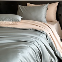 Parure de lit 4 pièces en coton, motif uni, sensation fraîche, printemps-été, avec housse de couette et couette