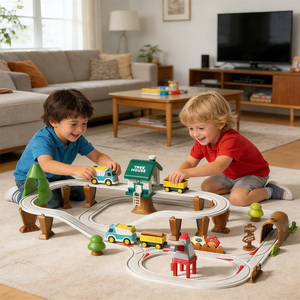 Ensemble de jouets éducatifs en gros de 62 pièces pour l'assemblage de voies de circulation forestière, ferroviaire et de course automobile - Product Image 2