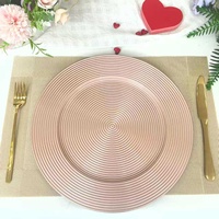 Assiettes de présentation en plastique 13 pouces (33 cm) – Or nacré et or rose, motif anneau – Durables, style luxe léger, pour extérieur, hôtel, mariage