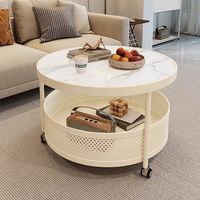 Mesa de Centro para Sala de Estar con Efecto Mármol, Ligera y Ligeramente Lujosa, con Estructura de Hierro y Estante de Almacenamiento; Mesa Compacta con Ruedas