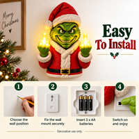 Lumières de Noël populaires pour l'extérieur, amusantes, avec personnage vert, lumière murale LED à piles, décoration de vacances pour porche, entrée, fête