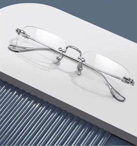 Lunettes de lecture unisexes à monture métallique sans cadre, design élégant, anti-lumière bleue, verres photochromiques transparents, forme carrée - Product Image 3