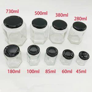 Pot à miel royal en verre Transparent, hexagonale, pot de 25, 40, 100, 180, 280, 380, 500 et 720ml - Product Image 1