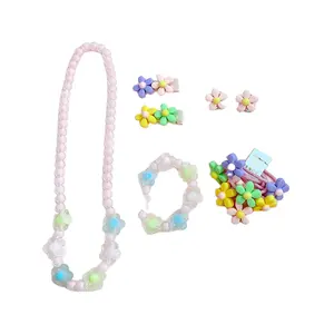 Keluaran baru set perhiasan klasik gelang dan kalung manik-manik untuk anak perempuan, tas hadiah untuk balita