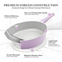 Poêle à frire antiadhésive en céramique OEM violette, poêle à sauter en aluminium moulé, résistante au four, avec poignée amovible, vente en gros
