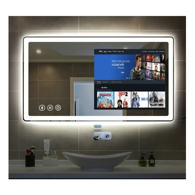 Wosen Rectangle Smart Mirror TV LED Backlit Border Light Android Display Touch Control Bathroom Vanity Hotel Project Custom