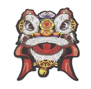 豪華なライオンダンス刺繍ビーズシート刺繍絵文字衣類アクセサリーフラワーパッチ