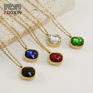 ZOGXIN Gold Plated Pendant Necklace With Irregular Zircon Stone For Women Fashion Jewelry 18K Stainless Steel Chain - Product Image 1